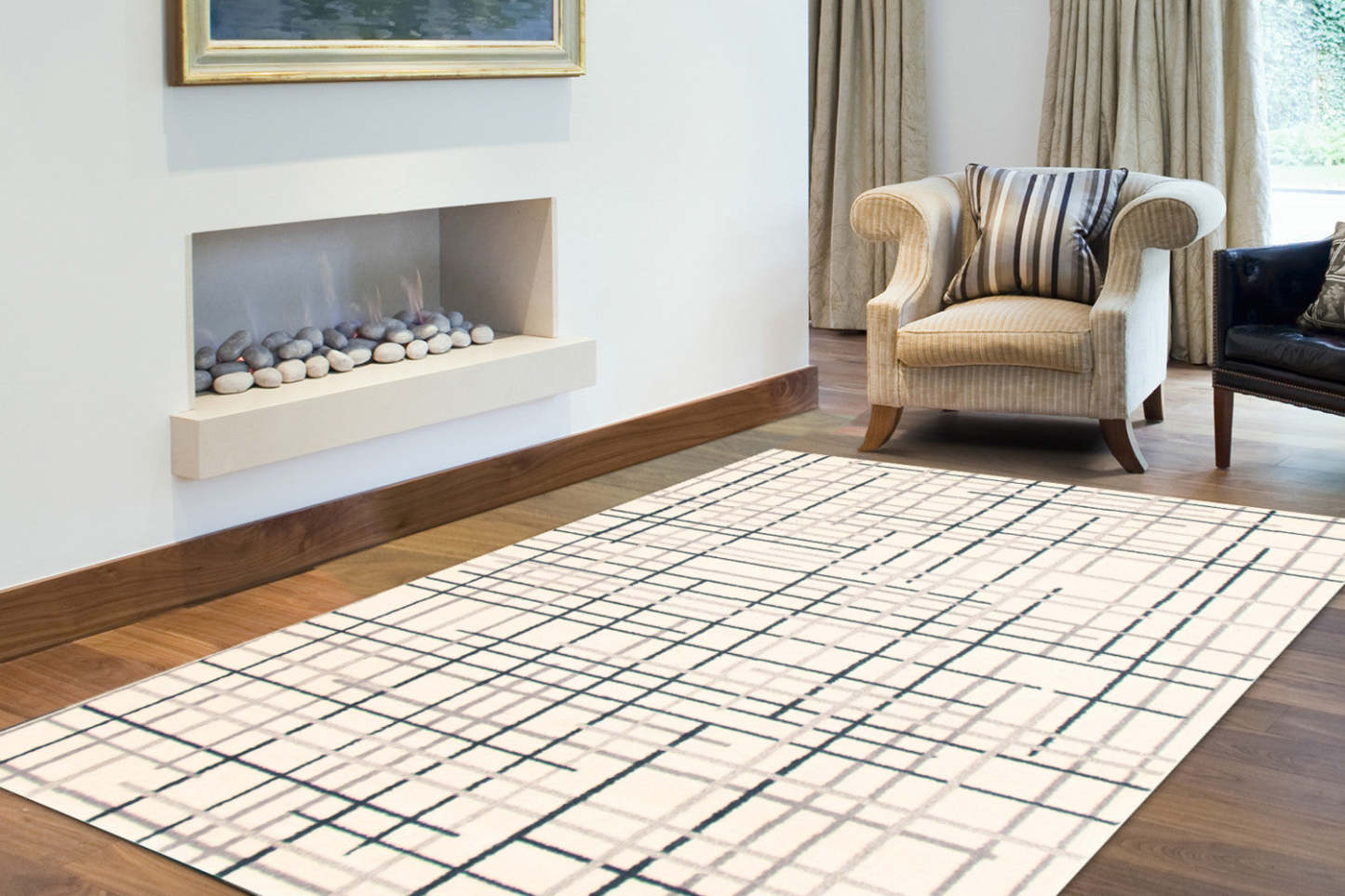 Taite Cream-Prol Area Rug - 3'11 x 5'7|Tapis Taite crème-couleur pétrole - 3 pi 11 po x 5 pi 7 po| D2ASHIUZ