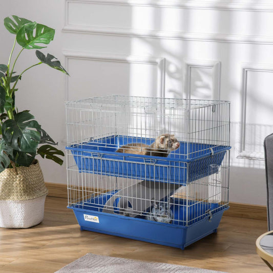 Pawhut Métal Petite Cage Pour Animaux, Cage À Cobaye À 2 Niveaux Avec 2 Portes, Plates-formes, Rampe Large, Plat Et | Pawhut Cage En Plastique À 2 Niveaux 27 Pour Petits Animaux En Acier Cochon D'inde Lapin Enclos De Huche
