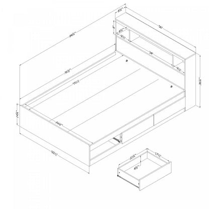 Ensemble lit de rangement Fusion et tête de lit bibliothèque blanc pur - Lit double South Shore