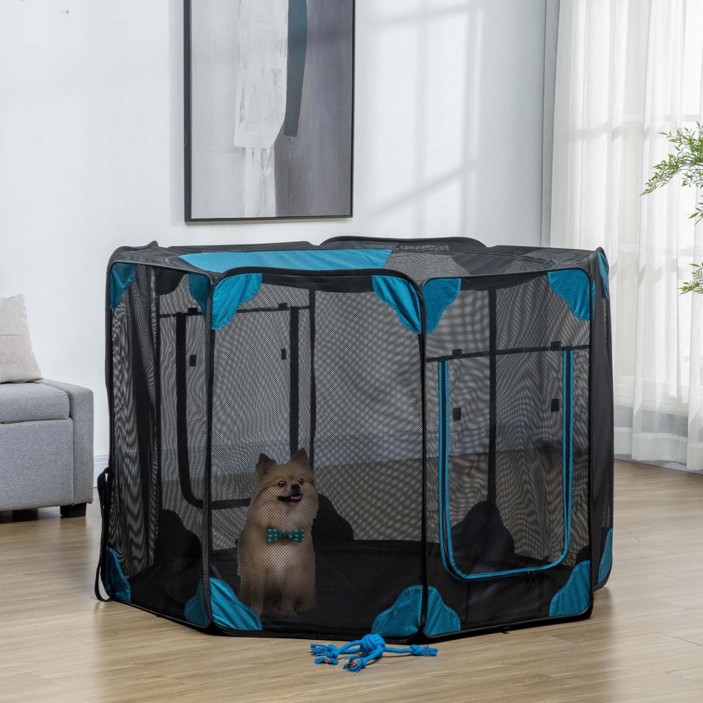 Pawhut Parc D'exercice Pliable Pour Animaux De Compagnie, Interieur/exterieur, Avec Sac De Transport, Housse Zippée, Résistant à l'eau