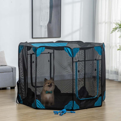 Pawhut Parc D'exercice Pliable Pour Animaux De Compagnie, Interieur/exterieur, Avec Sac De Transport, Housse Zippée, Résistant à l'eau