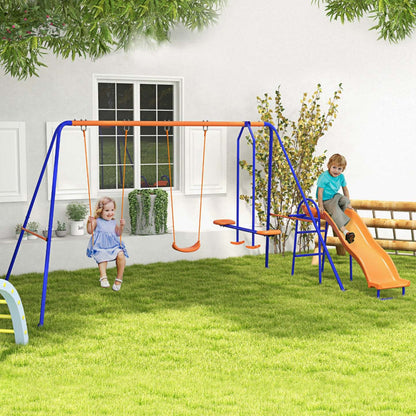 Balançoire en métal Outsunny 4 en 1 avec double balancoire, planeur, toboggan, échelle, balançoire pour enfants P