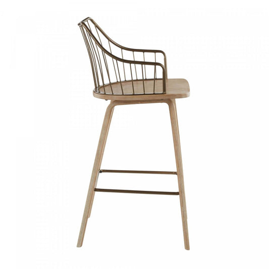 LumiSource Winston Wood Farmhouse Counter-Height Stool - Whitewashed/Antique Copper|Tabouret champêtre Winston de hauteur comptoir en bois - blanchi et cuivre antique