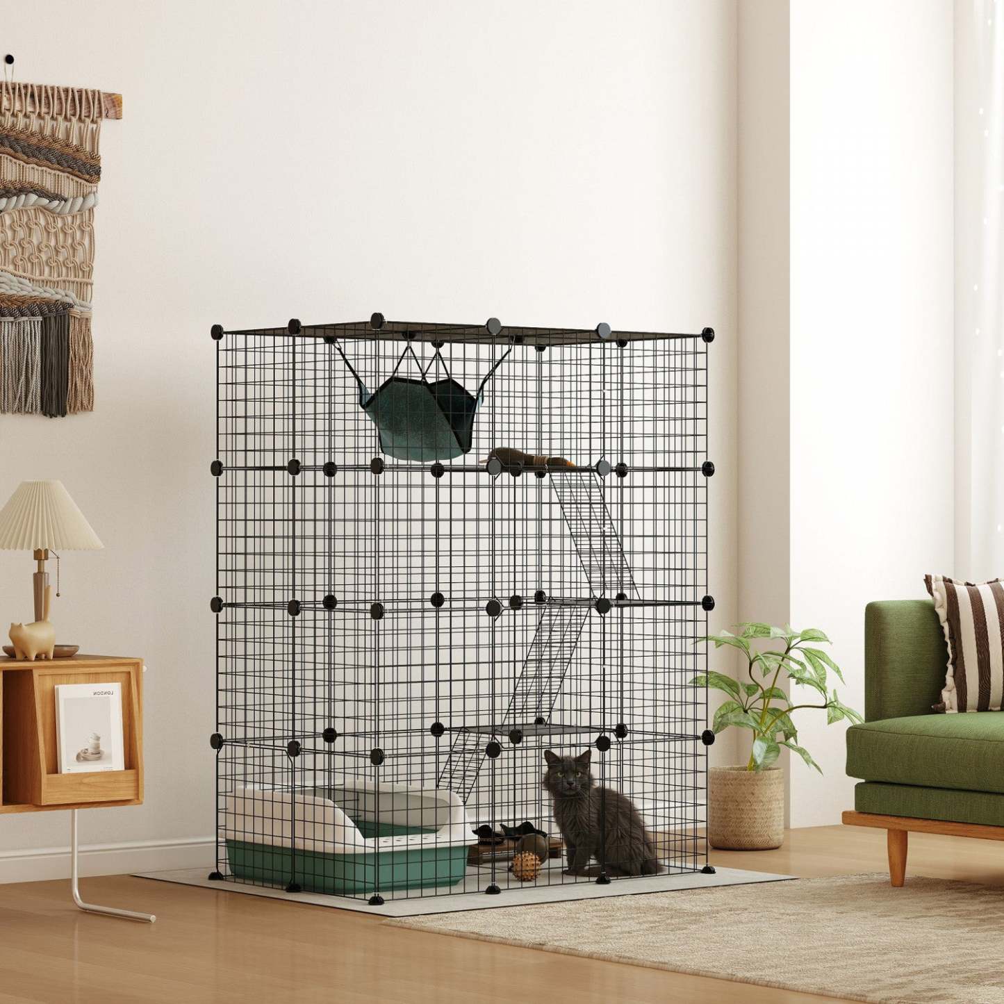 Pawhut Grande Cage Pour Chat À 4 Niveaux, Parc Pour Animaux De Compagnie Avec Hamac, Plates-formes, Rampes, Accessoires, Kitten Ex