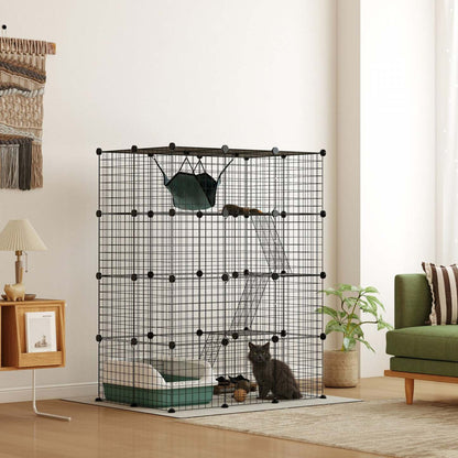 Pawhut Grande Cage Pour Chat À 4 Niveaux, Parc Pour Animaux De Compagnie Avec Hamac, Plates-formes, Rampes, Accessoires, Kitten Ex