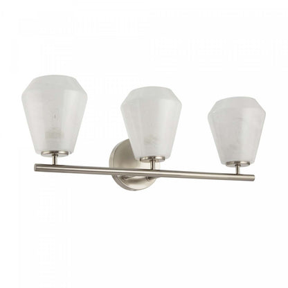 Meuble-lavabo de salle de bain à 3 lumières Brooke, nickel brossé avec lampe en verrerie blanche vaporeuse | Luminaire De Salle De Bain A 3 lampes Brooke, Nickel Brosse Avec Verre Blanc Vaporeux