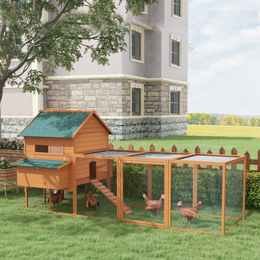 Pawhut 137 Poulailler En Bois Grand Poulailler De Luxe Avec Enclos Pour Poules, Boîte De Nid, Cage À Volaille Pour Extérieur