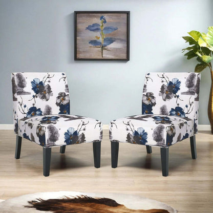 Oliver, ensemble de 2 chaises d'appoint en tissu d'apparence lin avec pieds en bois d'hévéa - Bleu, Multicolore | Lot De 2 Fauteuils D'appoint Oliver En Tissu aspect lin Avec Pieds En Bois D'hévéa - Bleu Et Multicolore