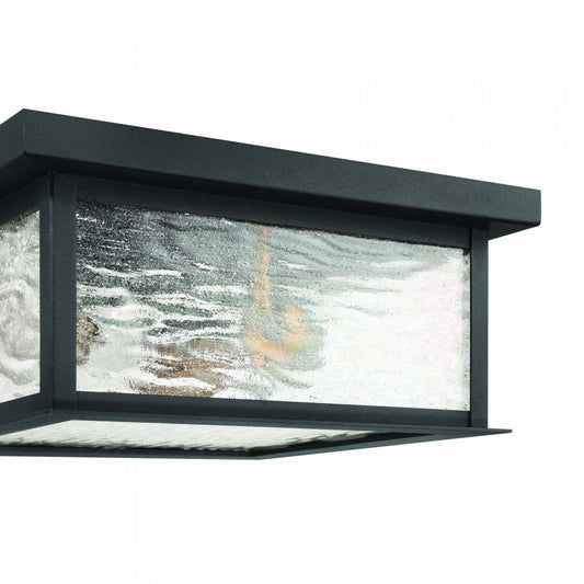 Plafonnier extérieur à 3 lumières Estate, noir, laiton avec lampe en verre anti-pluie | Plafonnier Semi-encastre D'exterieur Estate A 3 lampes, Noir Et Laiton Avec Verre A Gouttelettes