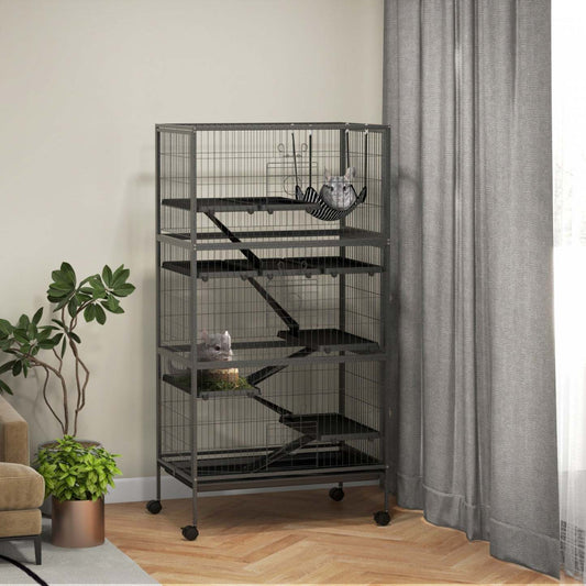 Pawhut Cage Roulante A 6 Niveaux Pour Petits Animaux, Cage Pour Lapin, Furet, Chinchilla, Kitten