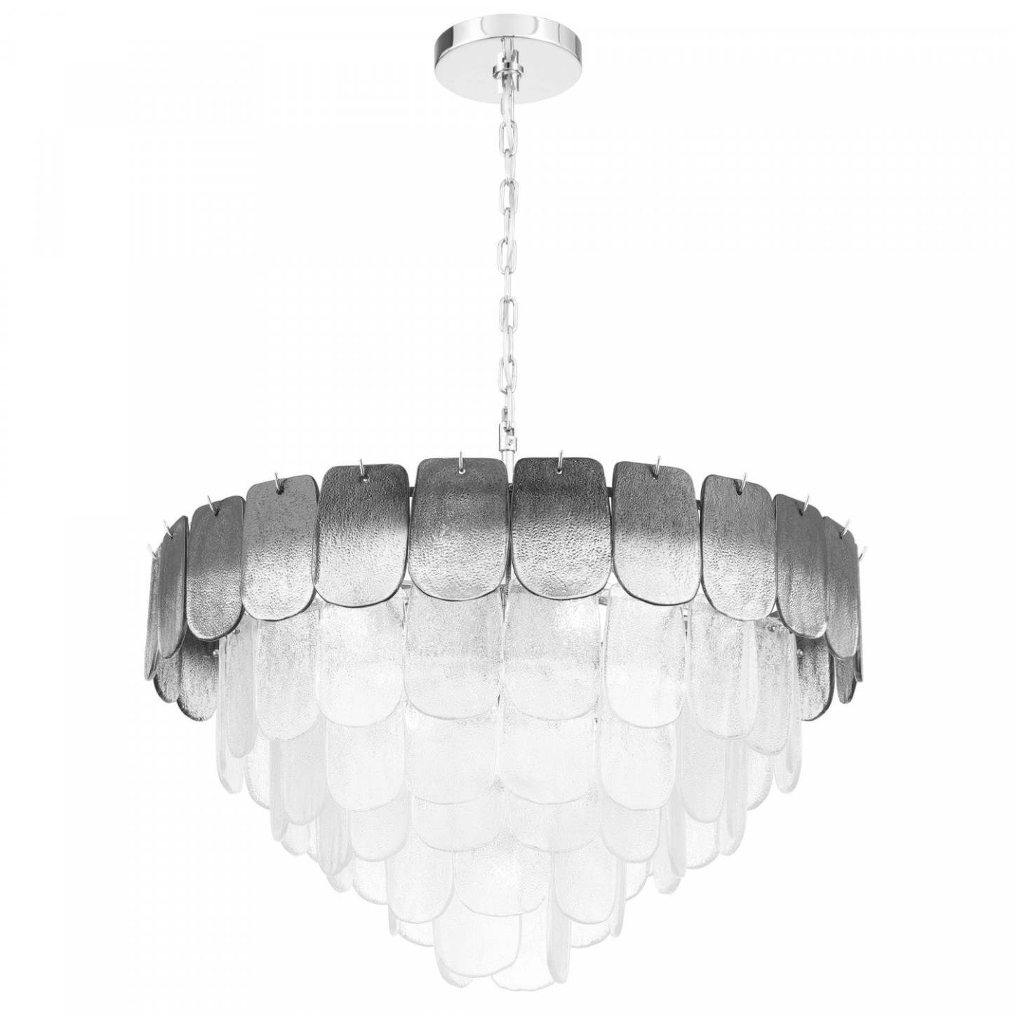 Lustre A 19 lampes Bianca, Nickel Poli, Verre Cristallin Fumé De Type Piastra