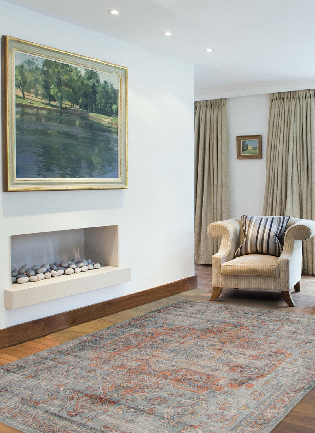 Tapis bleu Baina Heriz - 5'3 x 6'7|Carpette Baina Heriz bleu - 5 pi 3 pox 6 pi 7 po| D28S6APH