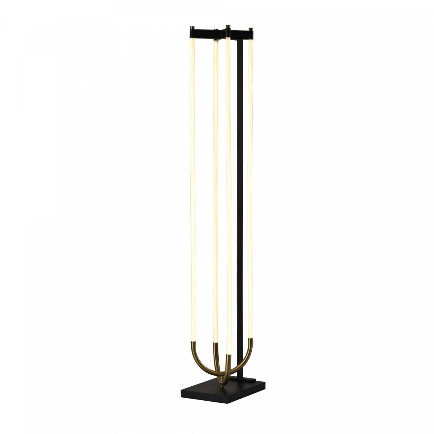 Lampadaire LED Intégré Cascata, Noir Et Laiton Brossé | Lampadaire Sur Pied A Del Integrees Cascata, Noir Et Laiton Brosse