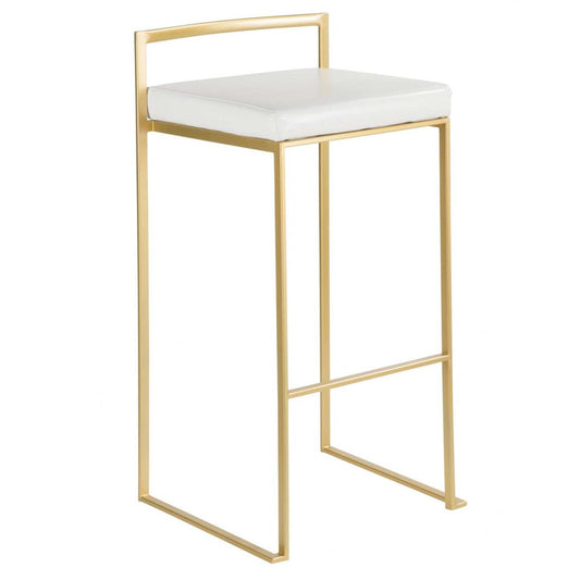 LumiSource Fuji White Faux Leather Contemporary Barstool - Set of 2|Tabouret bar contemporain Fuji en similicuir blanc - ensemble de 2