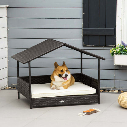 Pawhut Lit Pour Chien Surelevé En Rotin Pour Animal Domestique Intérieur Et Extérieur En Osier Pour