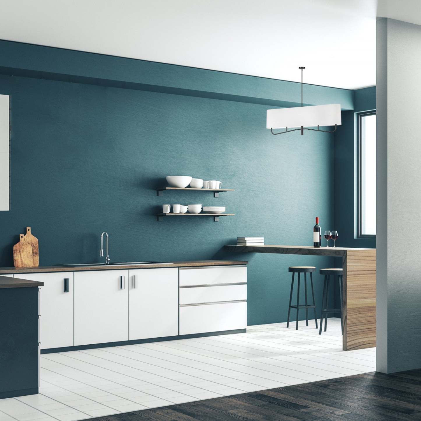 Dainolite Eleanor 4 Light Horizontal Chandelier Matte Black White Shade Lamp|Lustre horizontal Eleanor de Dainolite avec abat-jour blanc, fini noir mat et 4 ampoules