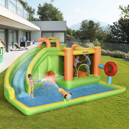 Outsunny Château Gonflable 8 En 1 Avec Toboggan, Trampoline, Piscine, W|Outsunny Château Gonflable Pour Enfants 7 En 1 Comprenant Un Toboggan, Un Trampoline, Une Piscine, U