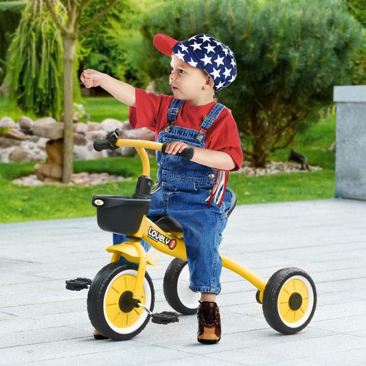 Qaba Tricycle Pour Tout-petits Et Filles Garçons De 2 À 5 Ans, Vélo Avec Siège Réglable, Panier, Clo