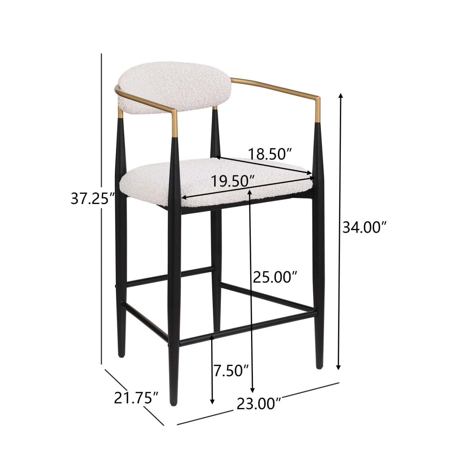 Ensemble De 2 Tabourets Hauteur Comptoir Tammy En Tissu Bouclé Avec Accents Dorés - Blanc