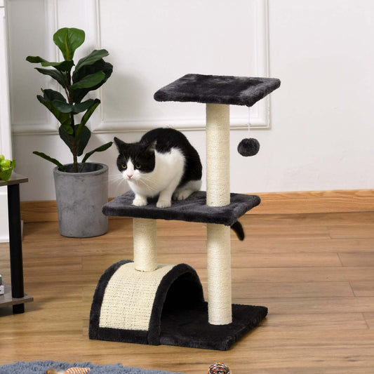 Pawhut Tour D'arbre A Chat Pour Chats D'intérieur, Centre D'activités D'escalade De 28 Pouces Avec Griffoir En Sisal,