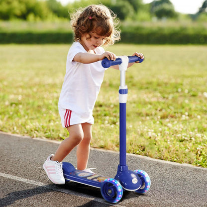 Trottinette Qaba Kids, trottinette pour tout-petits à 3 roues avec hauteur réglable sur 3 niveaux, frein à garde-boue arrière, lumière LED, guidon en TPE, pour garçons et filles de 2 à 6 ans, bleu