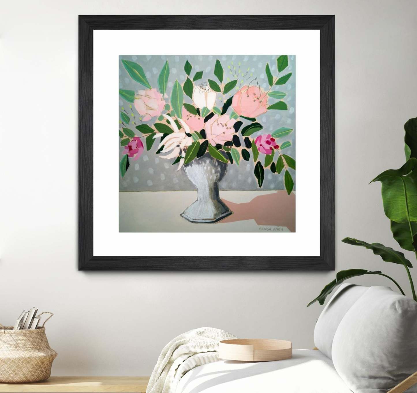 Spring Florals 1 Matted and Framed Black 30x30 Wall Art|Œuvre d'art murale encadrée noire et mate « Spring Florals 1 » 30 x 30