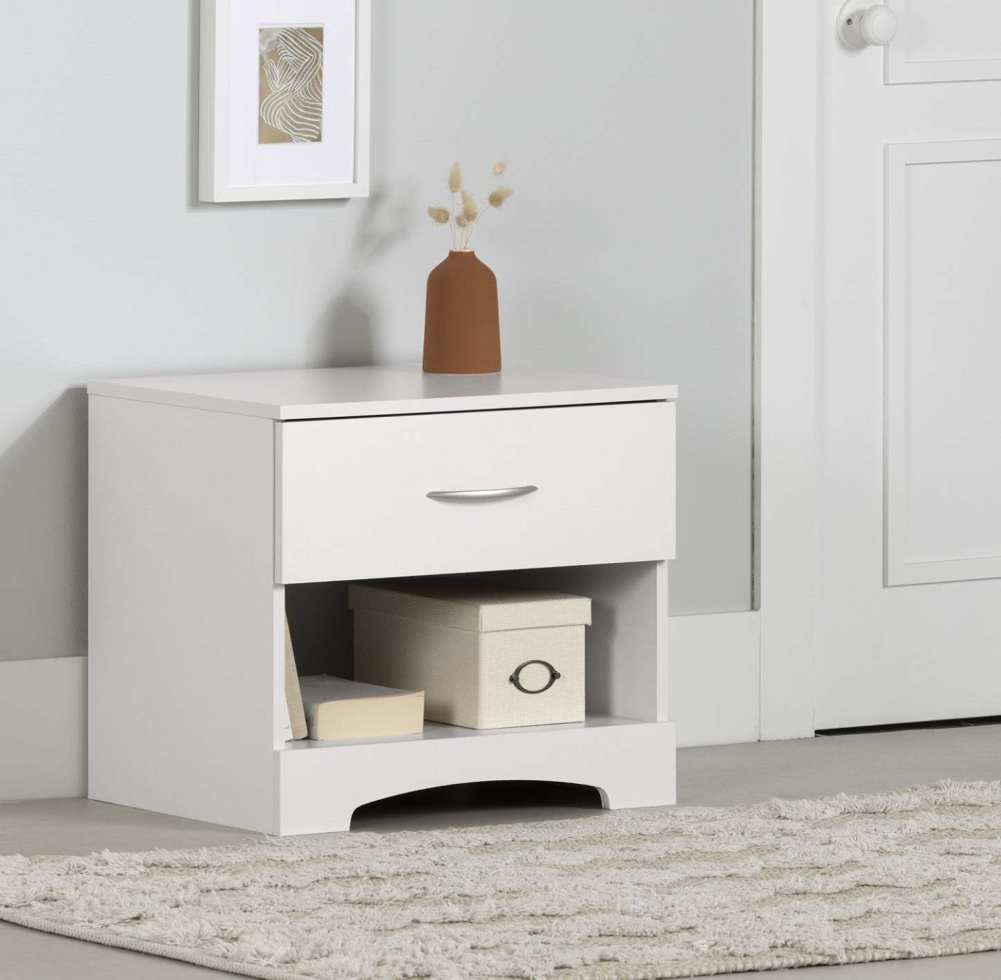 Step One Table De Chevet 1 Tiroir - Table D'Appoint Avec Rangement - Blanc Pur | Step One 1-drawer Nightstand - End Table With Storage - Pure White