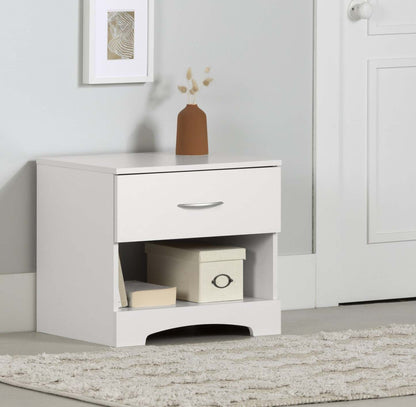 Step One Table De Chevet 1 Tiroir - Table D'Appoint Avec Rangement - Blanc Pur | Step One 1-drawer Nightstand - End Table With Storage - Pure White