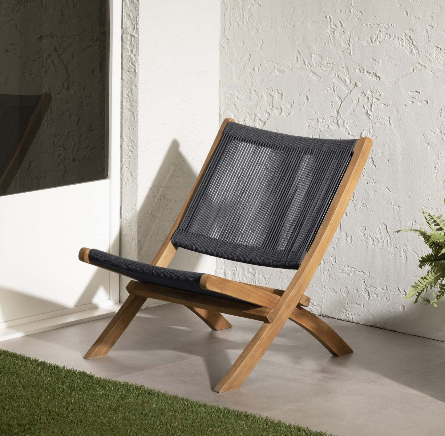 Agave Wood Rope Lounge Chair – Naturel/Gris|Fauteuil de détente Agave en bois et en corde - naturel et gris