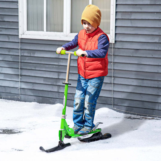 Qaba Trottinette Neige, Trottinette 2-en-1 Design Réglable en Hauteur pour Enfants de Plus de 7 Ans,|Qaba Trottinette Convertible Toutes Saisons 2-en-1 Neige Sol Avec Roues Et Patins (vert)