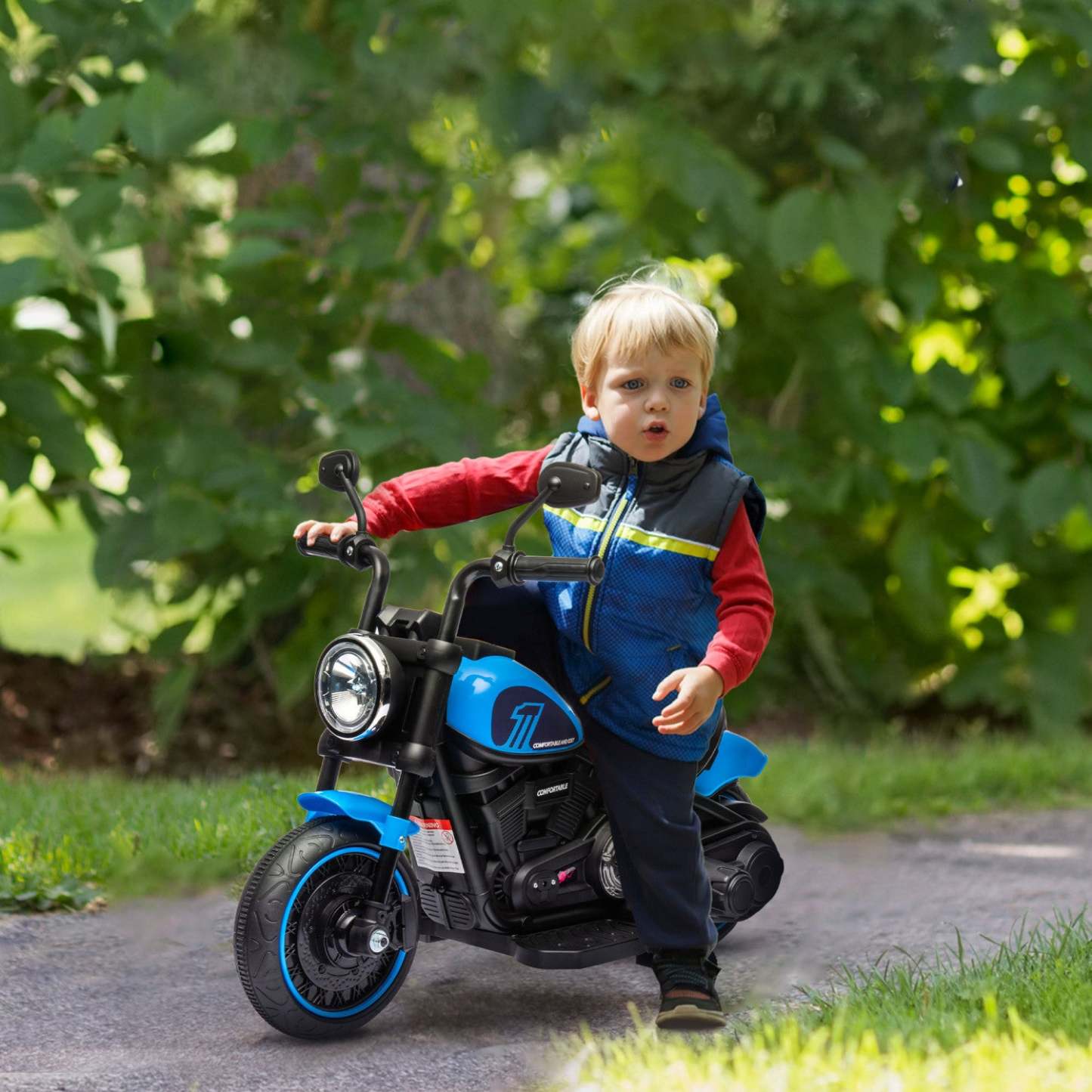 Aosom Moto Enfant, Moto Électrique 6v Avec Roues D'entraînement, Pédale, Phare, Musique, Avancer/reculer, Démarrage à Un Bouton, Jouet À Pousser Pour Enfants De 18 Mois Et Plus, Bleu