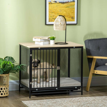 Pawhut Cage Pour Chien Avec Coussin Résistant À L'eau, Table D'appoint Pour Chien Avec Plateau Amovible