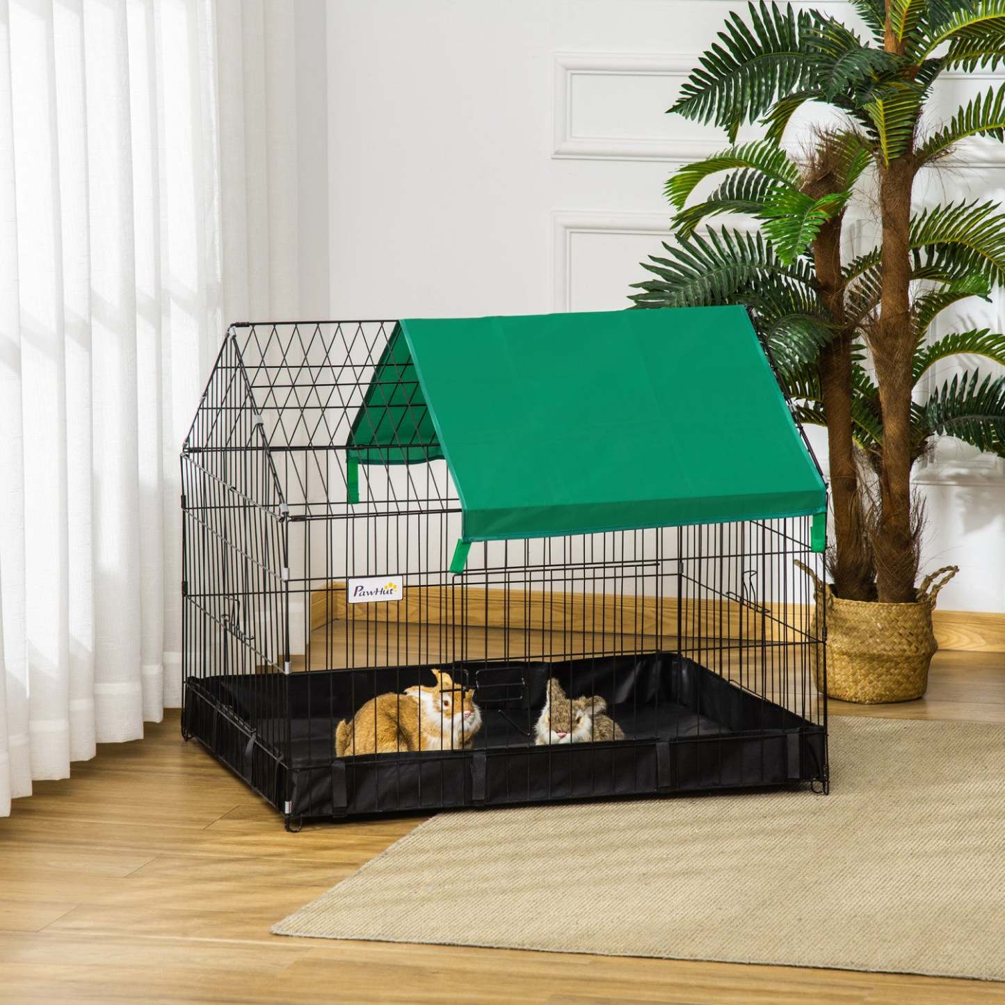 Pawhut Cage À Lapin En Métal Avec Couvercle Résistant À L'Eau, Cage Extérieure Pour Petits Animaux, Cat Playpen Kennel E