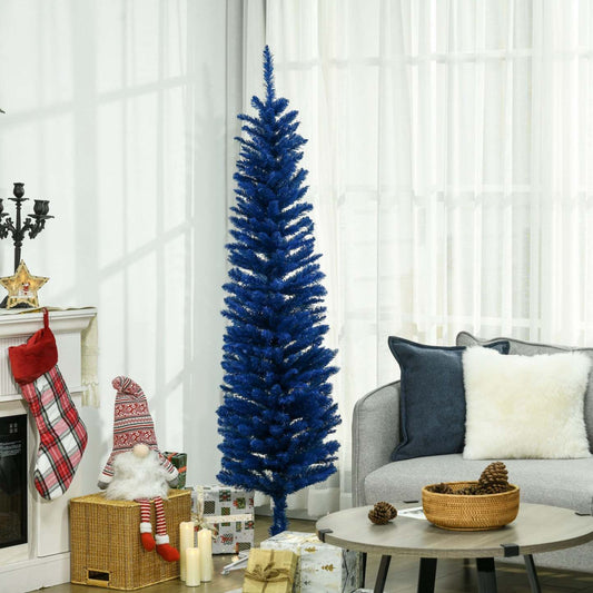 Homcom Pencil Sapin De Noël Artificiel, Pencil Xmas Tree, Deep Blue|Homcom Sapin De Noël Artificiel Fin 6pi, Bleu Profond
