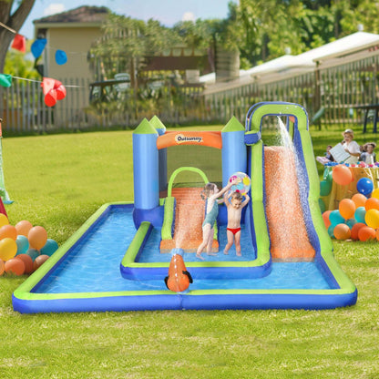 Outsunny Château Gonflable 5 En 1 Enfants Avec Double Toboggans Piscine Trampoline Mur D'escalade Canon à Eau