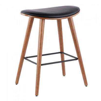 LumiSource Saddle Black Faux Leather Mid-Century Modern Counter-Height Stool - Set of 2|Tabouret moderne du milieu du 20e siècle Saddle de hauteur comptoir en similicuir noir - ensemble de 2
