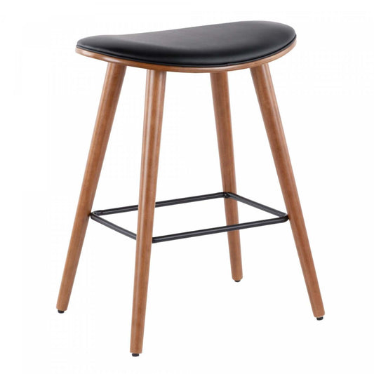 LumiSource Saddle Black Faux Leather Mid-Century Modern Counter-Height Stool - Set of 2|Tabouret moderne du milieu du 20e siècle Saddle de hauteur comptoir en similicuir noir - ensemble de 2