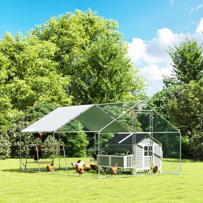 Pawhut Enclos à Poules, Grand Poulailler en Métal avec Boîte de Nidification, Couverture Imperméable et Résistante aux UV, Barres de Perchoir, Cage à Volaille pour Extérieur, Jardin, Ferme, Pour 12-18 Volatiles