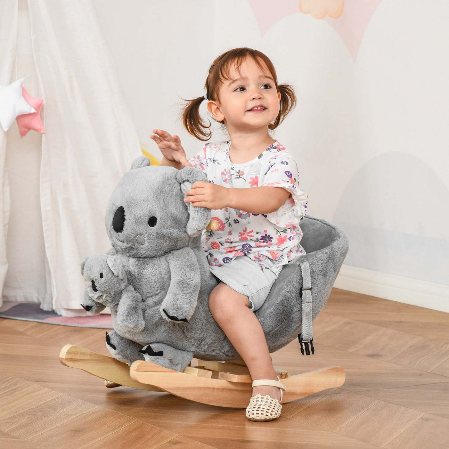 Qaba Porteur En Peluche Pour Enfants Cheval A Bascule En Forme De Koala Jouet A Bascule En Peluche A Son Réaliste