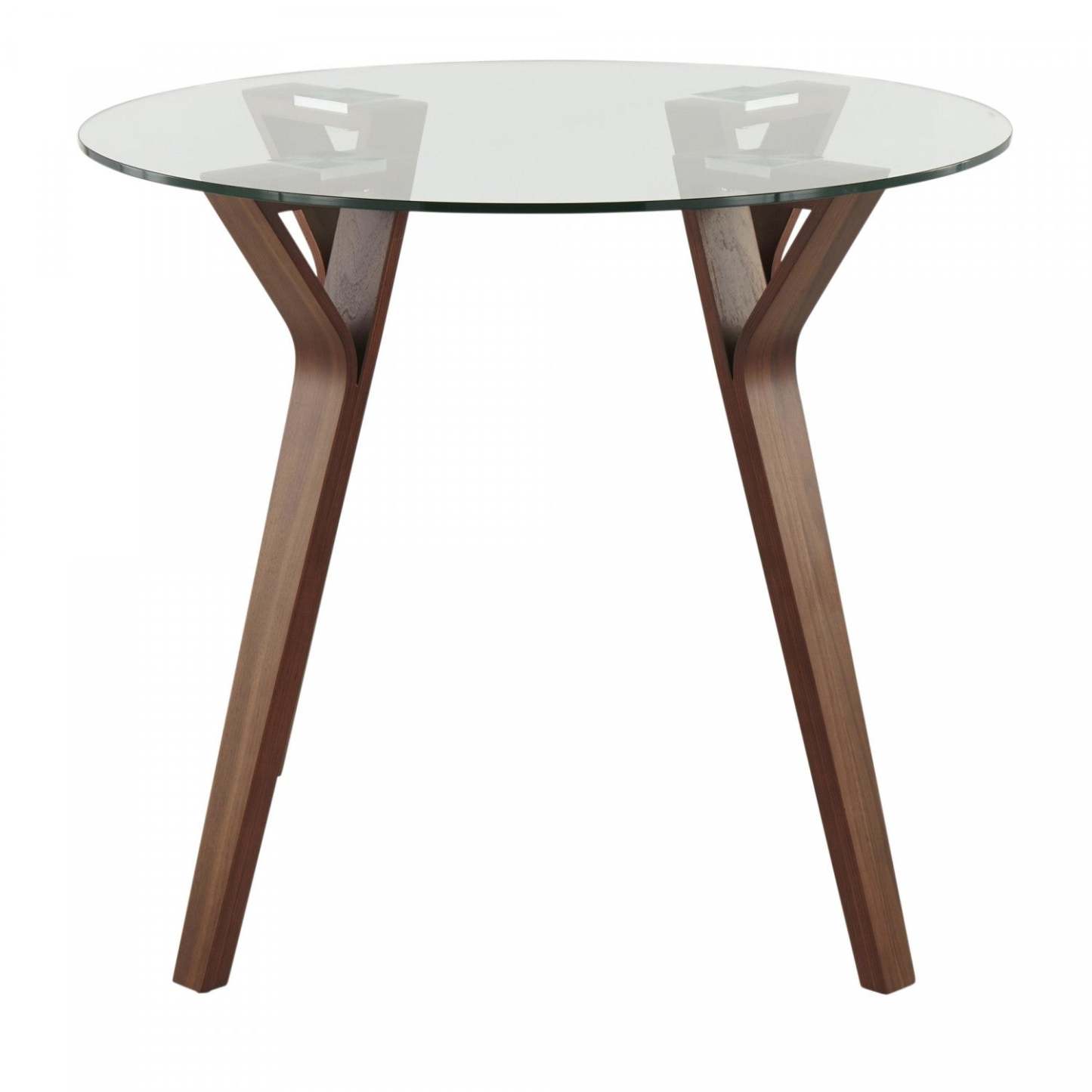 LumiSource Folia Glass Mid-Century Modern Round Dinette Dining Table - Walnut|Table ronde moderne du milieu du 20e siècle Folia en verre pour le coin-repas ou la salle à manger - noyer