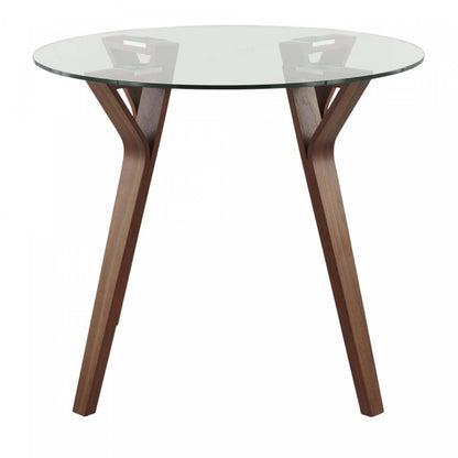 LumiSource Folia Glass Mid-Century Modern Round Dinette Dining Table - Walnut|Table ronde moderne du milieu du 20e siècle Folia en verre pour le coin-repas ou la salle à manger - noyer
