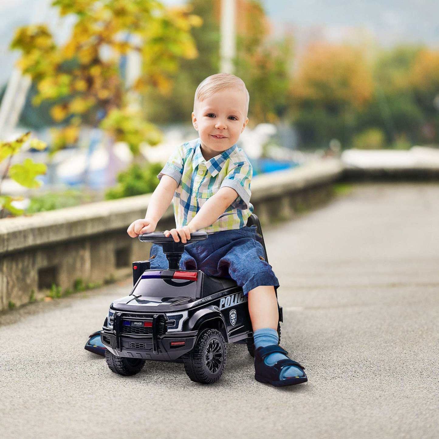 Aosom Voiture À Pousser Pour Enfants Avec Rangement Caché Sous Le Siège, Voiture De Police À Pousser Pour Tout-Petits Avec M|Aosom Voiture À Pousser Pour Enfants Avec Système De Sonorisation Et Klaxon, Voiture Coulissante De