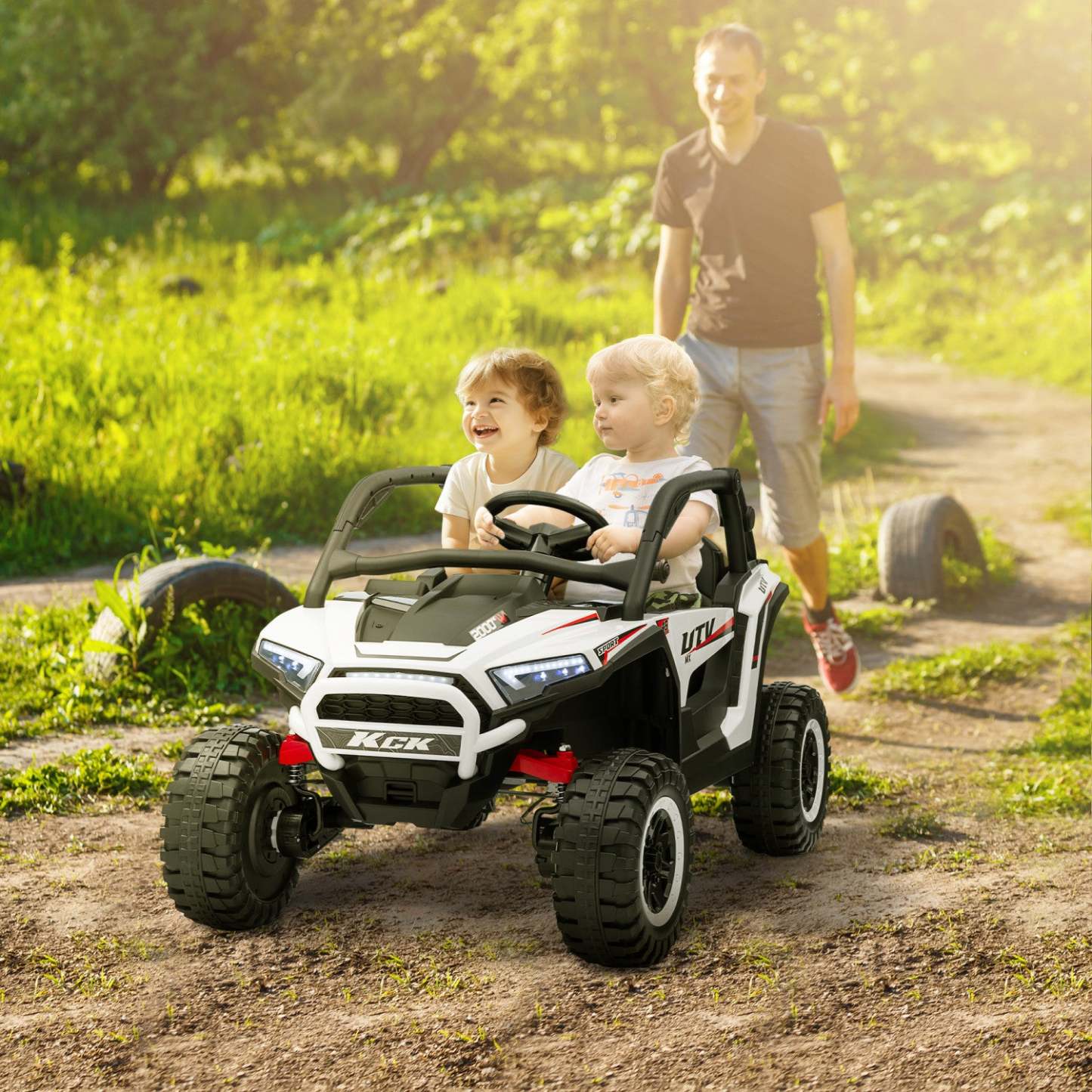 Qaba Vus 24v 7ah, Camion Électrique À Piles Pour Enfants, 2 Places, 4wd Avec 4 Ressorts | Qaba Vus 2 Places, Voiture Électrique 24 V 7 Ah Pour Enfants Avec Suspension À Ressort, Télécommande