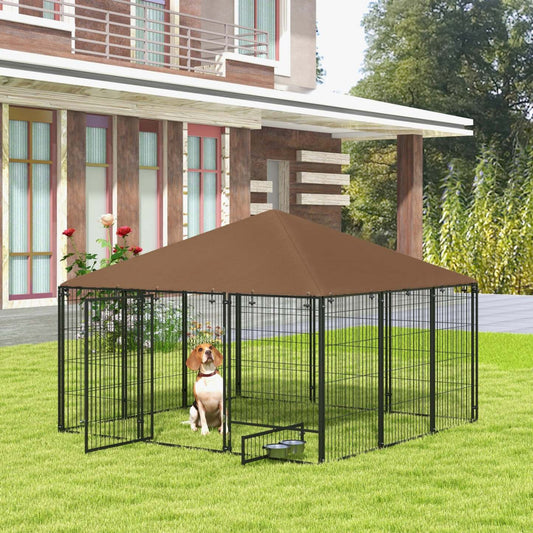 Pawhut Chenil Exterieur Pour Chien De 6,9' X 6,9' X 5' Avec Auvent, Bols Rotatifs, Porte Pour Cour E