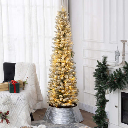 Homcom 6 Foot Snow Flocked Artificial Pencil Christmas Tree With Lights|Homcom Arbre De Noël Artificiel Floconné Enneigé De 6 Pieds Avec Lumières