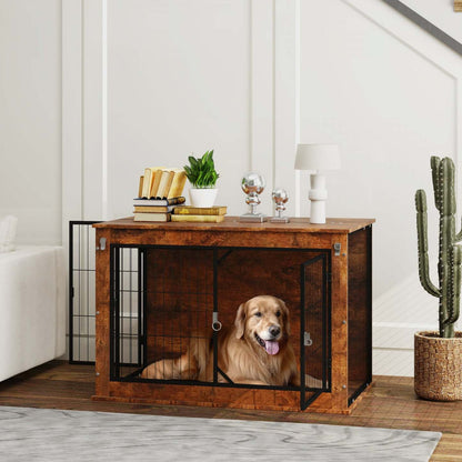 Pawhut Meuble De Niche Pour Chien De 39 Avec Ouverture Supérieure Rabattable, 2 Portes, Table D'app