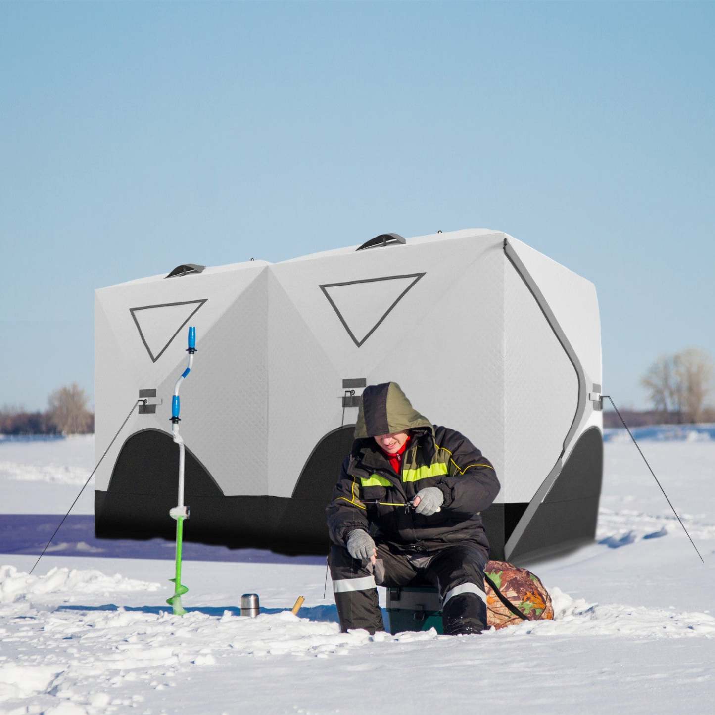 Outsunny Tente de pêche sur glace isolée pour 8 personnes, pop-up, pour -22℉, grise