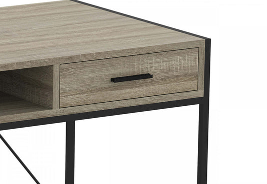 Bureau d'ordinateur de 48 po avec 2 tiroirs et 1 tablette - taupe foncé avec base en métal noir