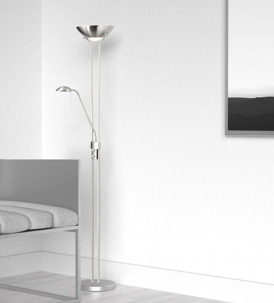 Dainolite Mother &amp; Son Lampadaire Satin Chrome Finish|Lampe à pied Mother &amp; Son de Dainolite avec fini chrome satiné