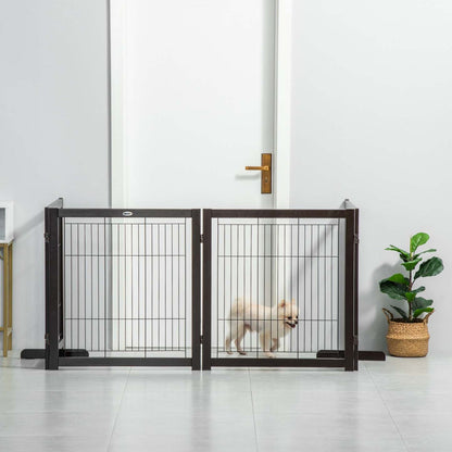 Pawhut Wooden Dog Gate Foldable Pet Fence For Small & Medium Dogs 4 Panel With Support Feet Freestan|Pawhut Barrière de sécurité pour animaux barrière modulable pliable 4 panneaux en bois de pin massif